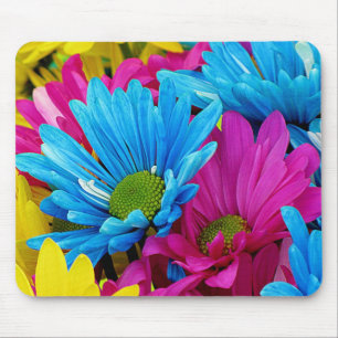 Farbenfrohe Hot Pink Aquamarin Blue Gerber Blume Mousepad