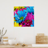 Farbenfrohe Hot Pink Aquamarin Blue Gerber Blume Poster (Küche)