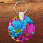 Farbenfrohe Hot Pink Aquamarin Blue Gerber Blume Schlüsselanhänger (Vorderseite)