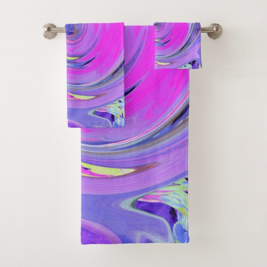 Farbenfrohe Hot Pink und Lila Boho Hippie Swirl Badhandtuch Set (Insitu)