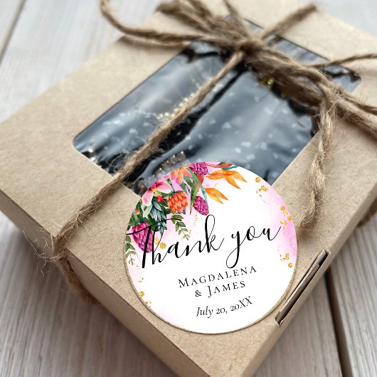 Farbenfrohe, Hübsch rosa orangefarbene tropische B Runder Aufkleber