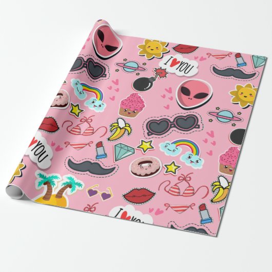 Farbenfrohe, hübsche Aufkleber Geschenkpapier (Ungerollt)