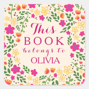 Farbenfrohe Hübsche Blüte Dieses Buch gehört zu Au Quadratischer Aufkleber