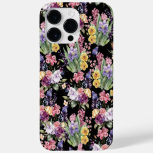 Farbenfrohe hübsche Gartenblumen auf schwarzem Hin Case-Mate iPhone 14 Pro Max Hülle