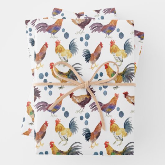 Farbenfrohe Hühner & Eier Geschenk für Wasserfarbe Geschenkpapier Set (Beispiel)