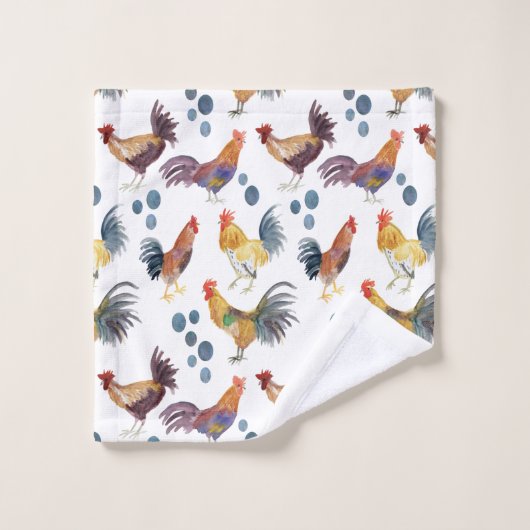 Farbenfrohe Hühner & Eier Wasserfarben Muster Badhandtuch Set (Waschlappen)