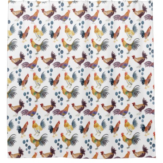 Farbenfrohe Hühner & Eier Wasserfarben Muster Duschvorhang (Vorderseite)