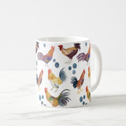Farbenfrohe Hühner & Eier Wasserfarben Muster Kaffeetasse (VorderseiteRechts)