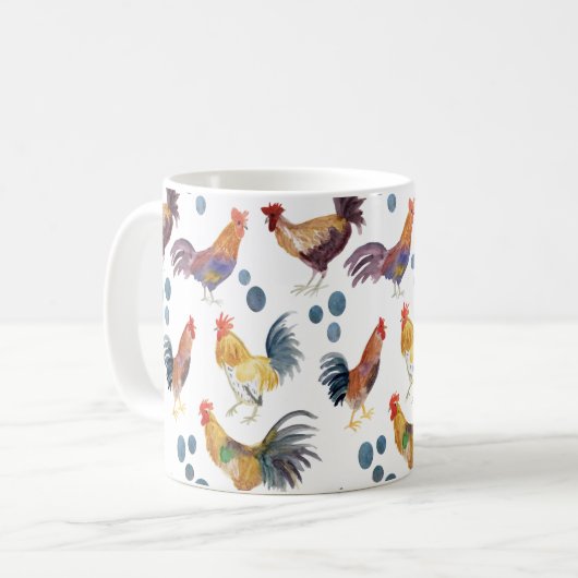 Farbenfrohe Hühner & Eier Wasserfarben Muster Kaffeetasse (Vorderseite Links)