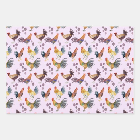 Farbenfrohe Hühner & Eier Wasserfarbenes Muster Se Geschenkpapier Set (Vorderseite 2)