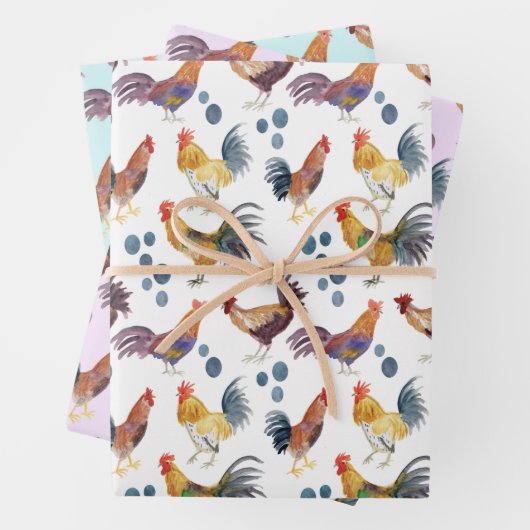 Farbenfrohe Hühner & Eier Wasserfarbenes Muster Se Geschenkpapier Set (Beispiel)