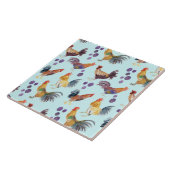 Farbenfrohe Hühner & Eiermuster Wasserfarbe Blau Fliese (Seite)