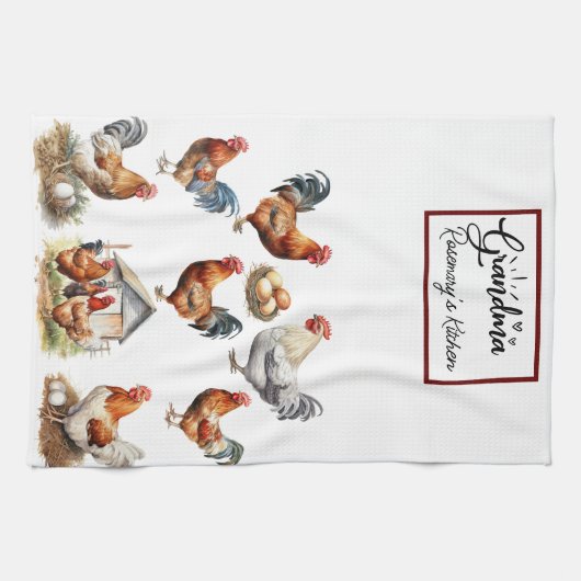 Farbenfrohe Hühner und Rooster-Oma Geschirrtuch (Horizontal)