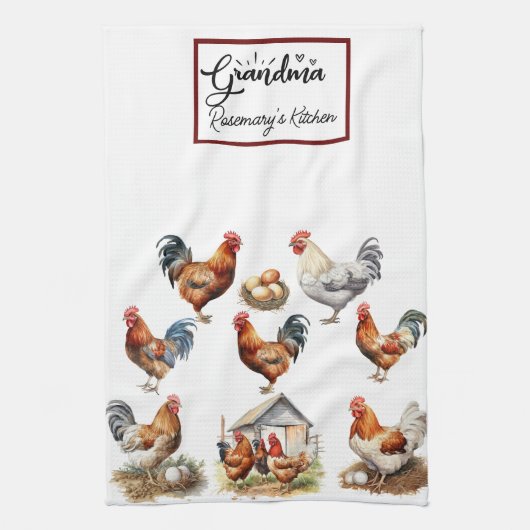 Farbenfrohe Hühner und Rooster-Oma Geschirrtuch (Vertikal)