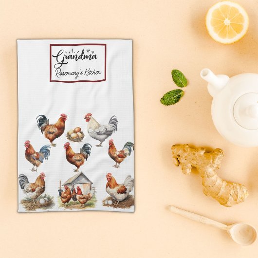 Farbenfrohe Hühner und Rooster-Oma Geschirrtuch