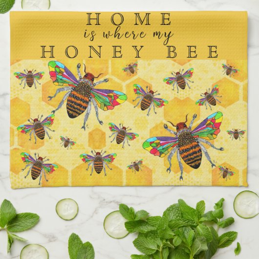 Farbenfrohe Hummelbiene Honey Bee 1/2 Falte Geschirrtuch (Gefaltet)