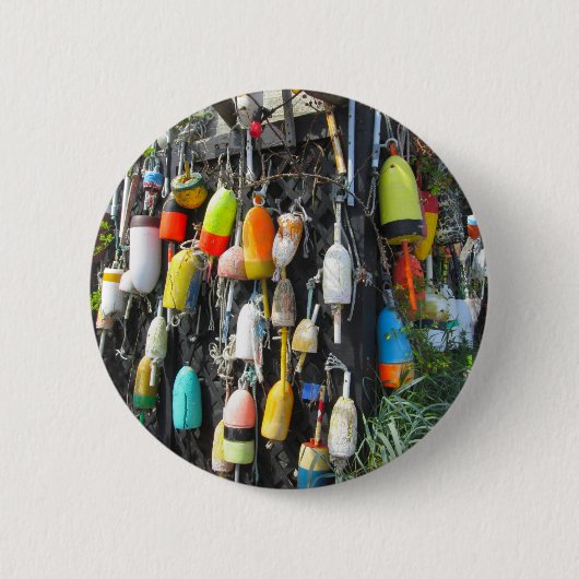 Farbenfrohe Hummer Buoys Button (Vorderseite)