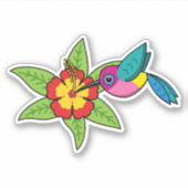 Farbenfrohe Hummingbird im Hibiskus Tropische Blum Aufkleber (Vorderseite)
