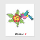 Farbenfrohe Hummingbird im Hibiskus Tropische Blum Aufkleber (Blatt)