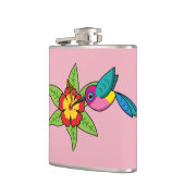 Farbenfrohe Hummingbird im Hibiskus Tropische Blum Flachmann (Links)