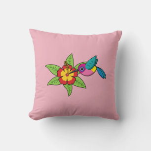 Farbenfrohe Hummingbird im Hibiskus Tropische Blum Kissen