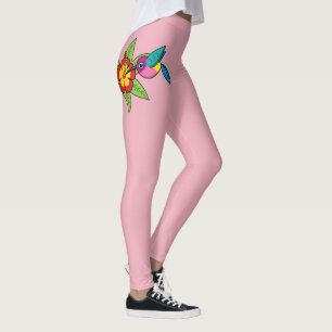 Farbenfrohe Hummingbird im Hibiskus Tropische Blum Leggings