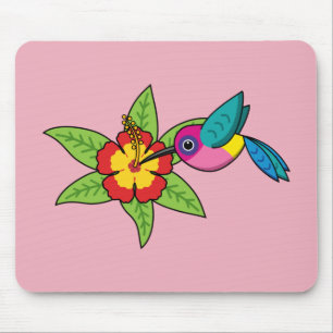 Farbenfrohe Hummingbird im Hibiskus Tropische Blum Mousepad