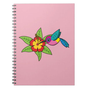 Farbenfrohe Hummingbird im Hibiskus Tropische Blum Notizblock