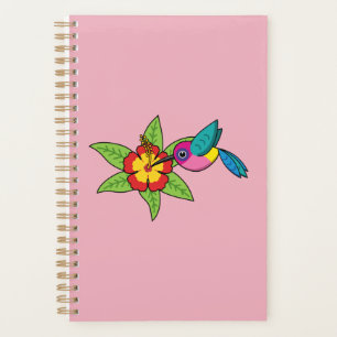 Farbenfrohe Hummingbird im Hibiskus Tropische Blum Planer