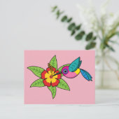 Farbenfrohe Hummingbird im Hibiskus Tropische Blum Postkarte (Stehend Vorderseite)