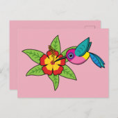 Farbenfrohe Hummingbird im Hibiskus Tropische Blum Postkarte (Vorne/Hinten)