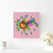 Farbenfrohe Hummingbird im Hibiskus Tropische Blum Quadratische Wanduhr (Zuhause)