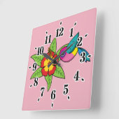 Farbenfrohe Hummingbird im Hibiskus Tropische Blum Quadratische Wanduhr (Winkel)