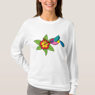 Farbenfrohe Hummingbird im Hibiskus Tropische Blum T-Shirt