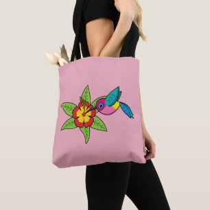 Farbenfrohe Hummingbird im Hibiskus Tropische Blum Tasche