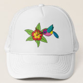 Farbenfrohe Hummingbird im Hibiskus Tropische Blum Truckerkappe (Vorderseite)