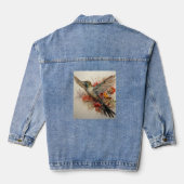 Farbenfrohe Hummingbird Rote Blume Jeansjacke (Rückseite)