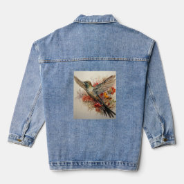 Farbenfrohe Hummingbird Rote Blume Jeansjacke