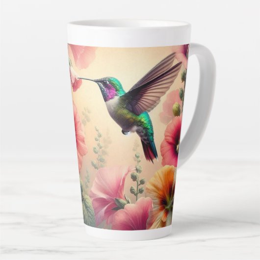Farbenfrohe Hummingbird und Blume Design Milchtasse (Rechte Ecke)