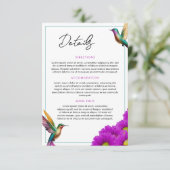 Farbenfrohe Hummingbirds Lila Daisies Wedding Begleitkarte (Stehend Vorderseite)