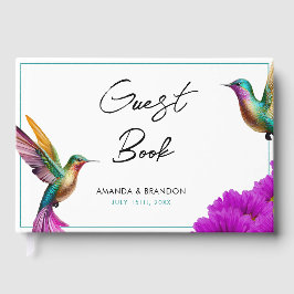 Farbenfrohe Hummingbirds Lila Daisies Wedding Gästebuch