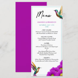Farbenfrohe Hummingbirds Lila Daisies Wedding Menükarte