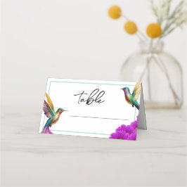 Farbenfrohe Hummingbirds Lila Daisies Wedding Platzkarte