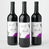 Farbenfrohe Hummingbirds Lila Daisies Wedding Weinetikett (Flaschen)