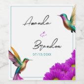 Farbenfrohe Hummingbirds Lila Daisies Wedding Weinetikett (Einzelnes Label)