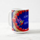 Farbenfrohe Hummingvögel umgeben von romantischem Kaffeetasse (Vorderseite Links)