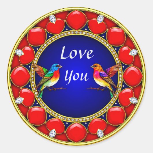 Farbenfrohe Hummingvögel umgeben von romantischem Runder Aufkleber (Vorderseite)