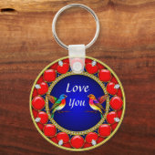 Farbenfrohe Hummingvögel umgeben von romantischem Schlüsselanhänger (Rückseite)