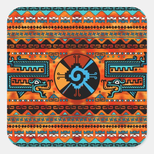 Farbenfrohe Hunab Ku Mayan Symbol #6 Quadratischer Aufkleber (Vorderseite)