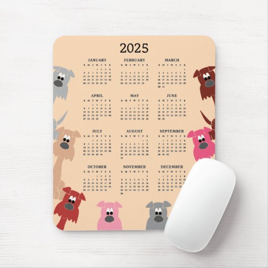 Farbenfrohe Hunde 2025 Kalender Mousepad (Mit Mouse)